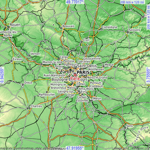 Topographic map of Paris