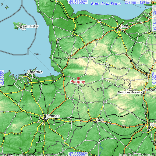 Topographic map of Parigny