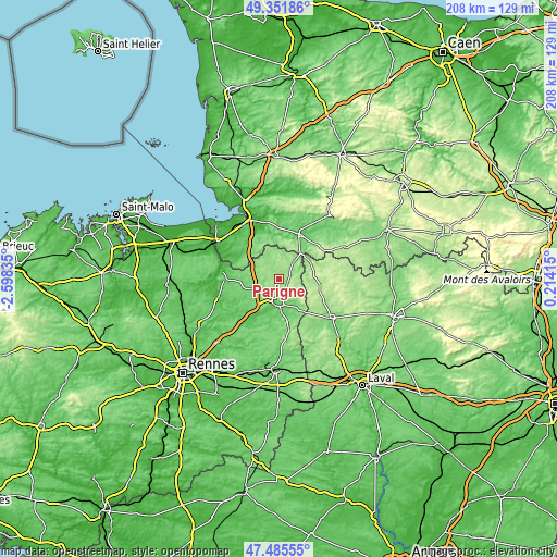 Topographic map of Parigné