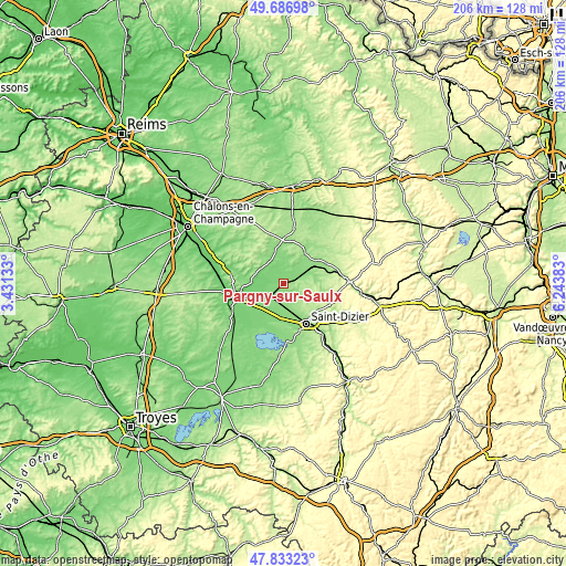 Topographic map of Pargny-sur-Saulx