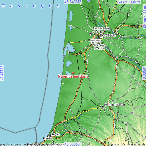 Topographic map of Parentis-en-Born