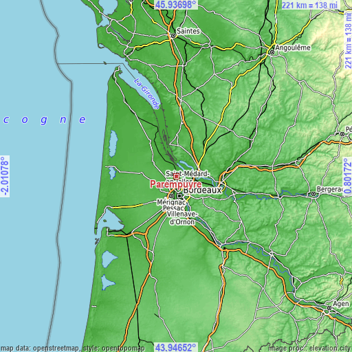 Topographic map of Parempuyre