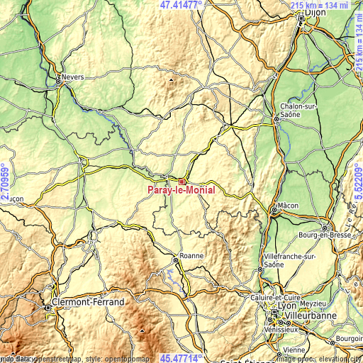 Topographic map of Paray-le-Monial