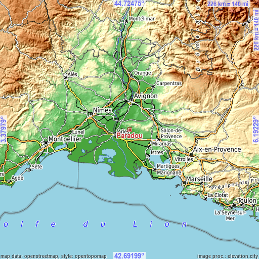 Topographic map of Paradou