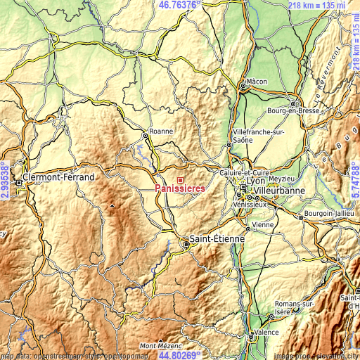 Topographic map of Panissières