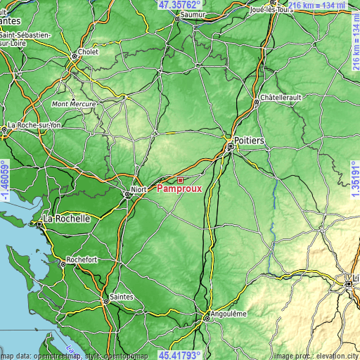 Topographic map of Pamproux