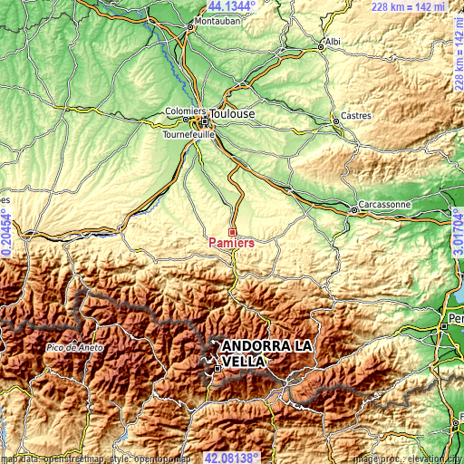 Topographic map of Pamiers