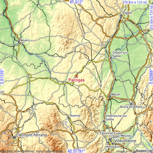 Topographic map of Palinges