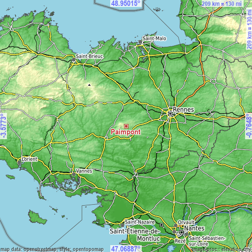 Topographic map of Paimpont