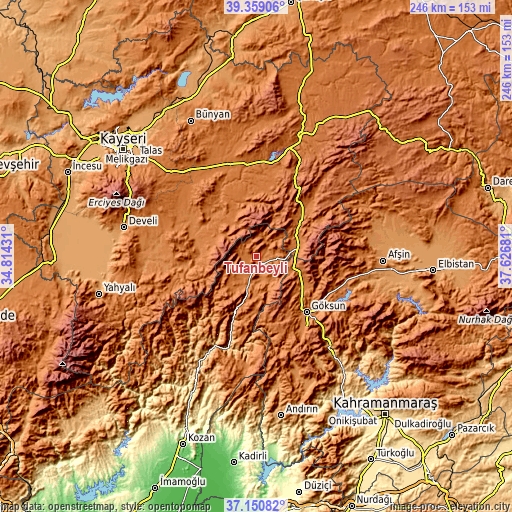 Topographic map of Tufanbeyli