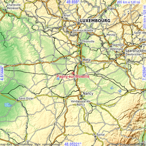 Topographic map of Pagny-sur-Moselle