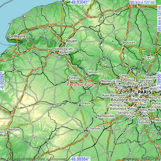 Topographic map of Pacy-sur-Eure