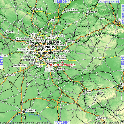 Topographic map of Ozouer-le-Voulgis