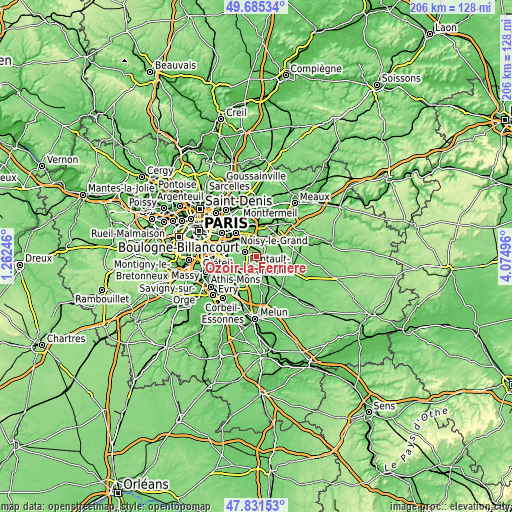 Topographic map of Ozoir-la-Ferrière