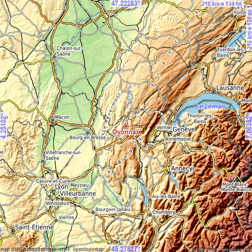 Topographic map of Oyonnax