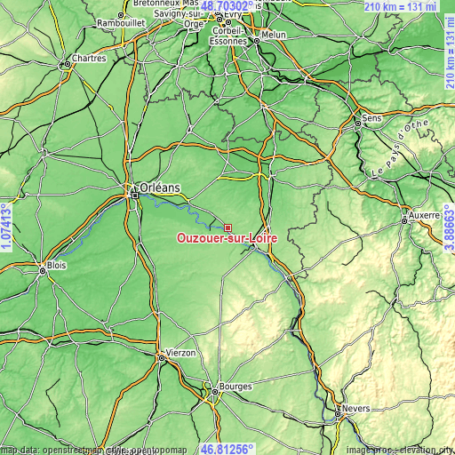 Topographic map of Ouzouer-sur-Loire