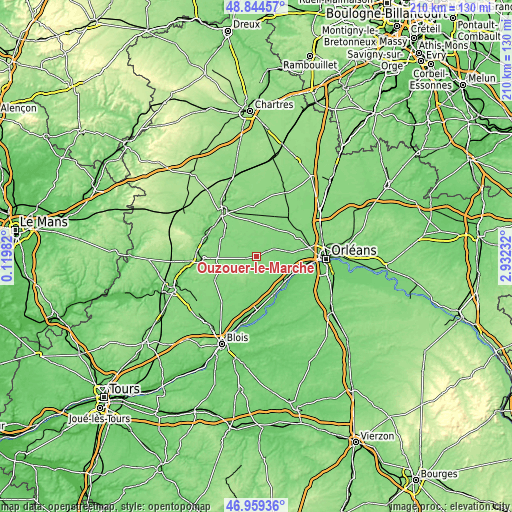 Topographic map of Ouzouer-le-Marché