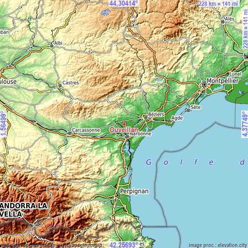 Topographic map of Ouveillan