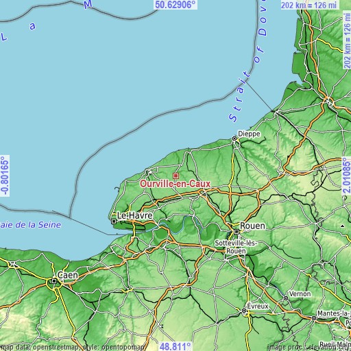 Topographic map of Ourville-en-Caux