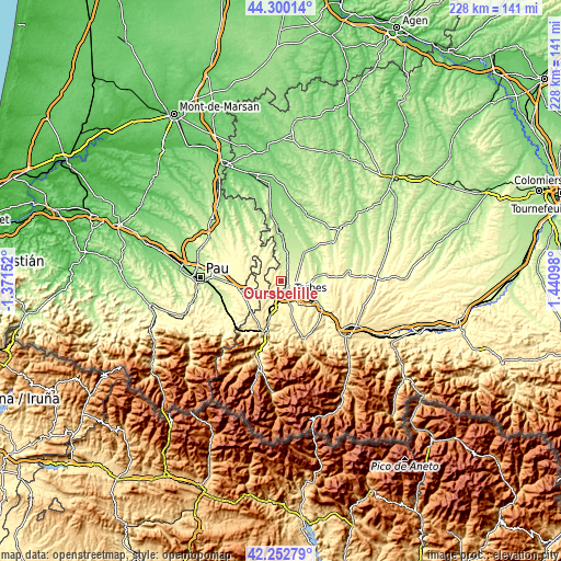 Topographic map of Oursbelille