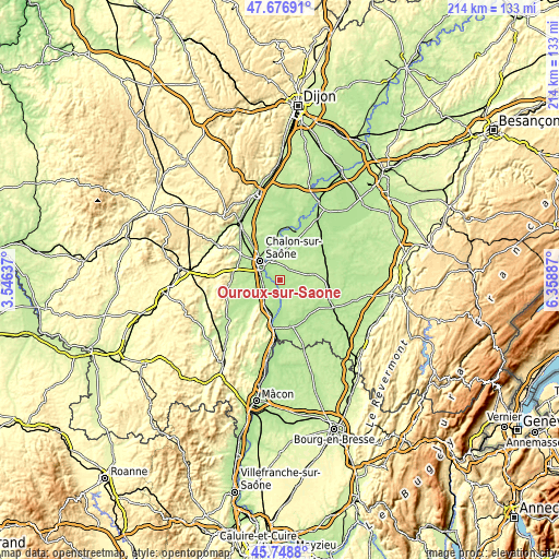 Topographic map of Ouroux-sur-Saône