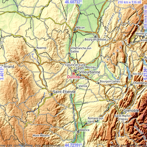 Topographic map of Oullins