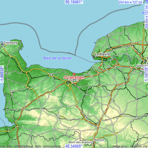 Topographic map of Ouistreham