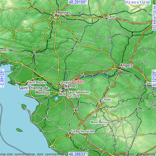 Topographic map of Oudon