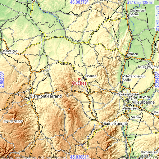 Topographic map of Ouches