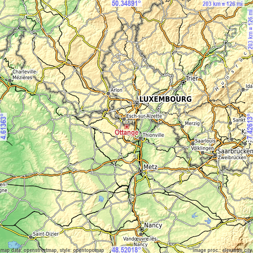 Topographic map of Ottange