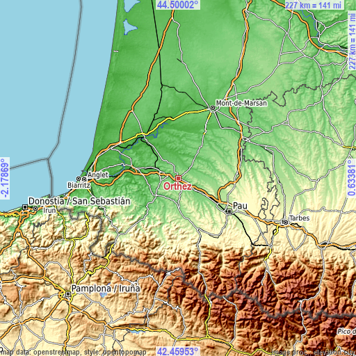 Topographic map of Orthez