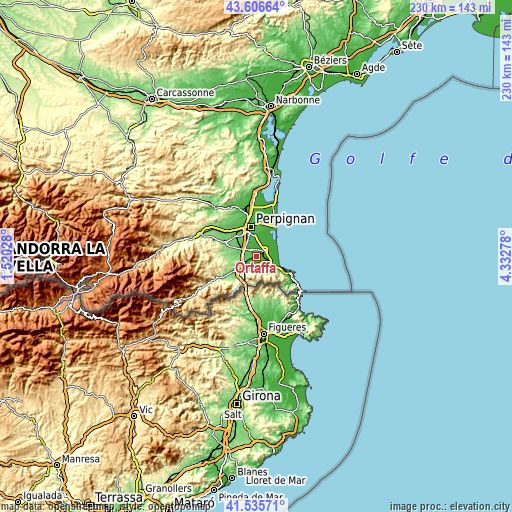 Topographic map of Ortaffa