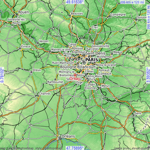 Topographic map of Orsay