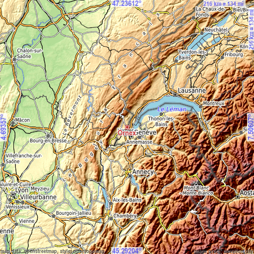 Topographic map of Ornex