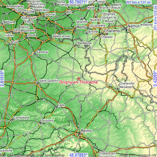 Topographic map of Origny-en-Thiérache