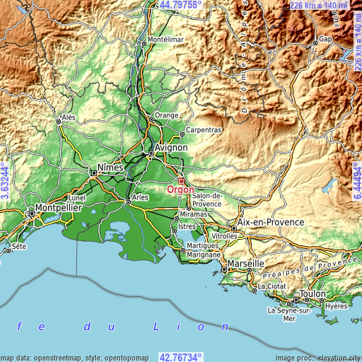 Topographic map of Orgon