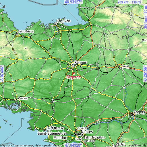 Topographic map of Orgères
