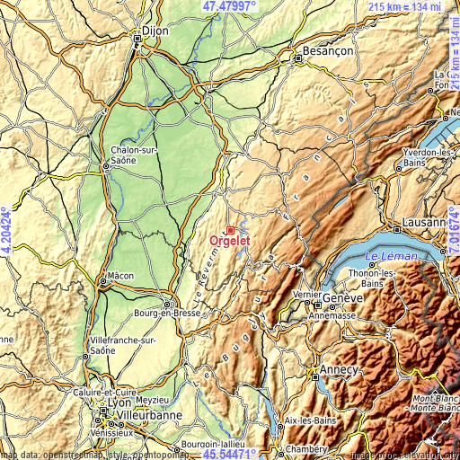 Topographic map of Orgelet