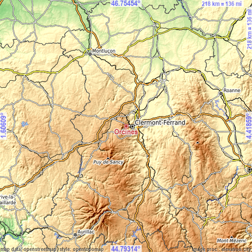 Topographic map of Orcines