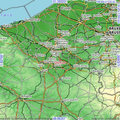 Topographic map of Orchies