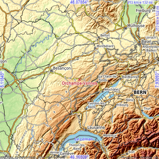 Topographic map of Orchamps-Vennes