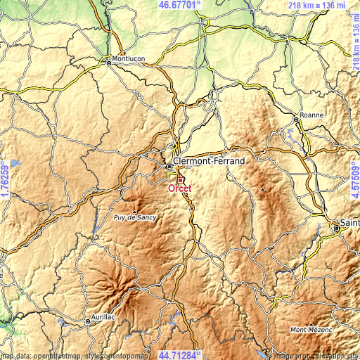Topographic map of Orcet