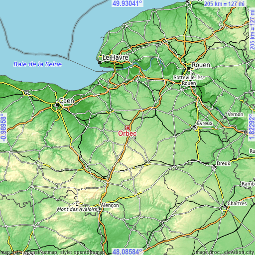 Topographic map of Orbec