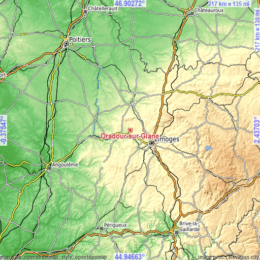 Topographic map of Oradour-sur-Glane