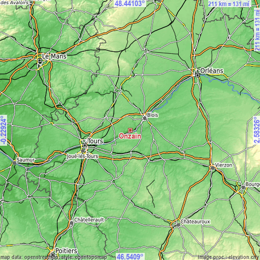 Topographic map of Onzain