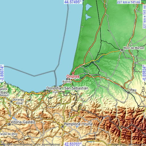 Topographic map of Ondres