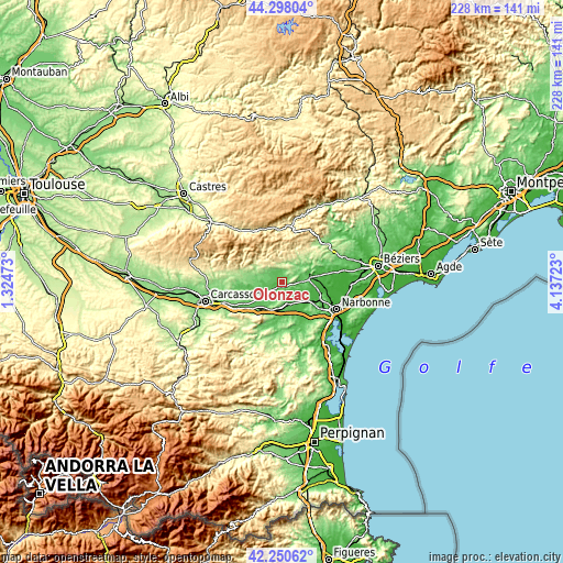 Topographic map of Olonzac