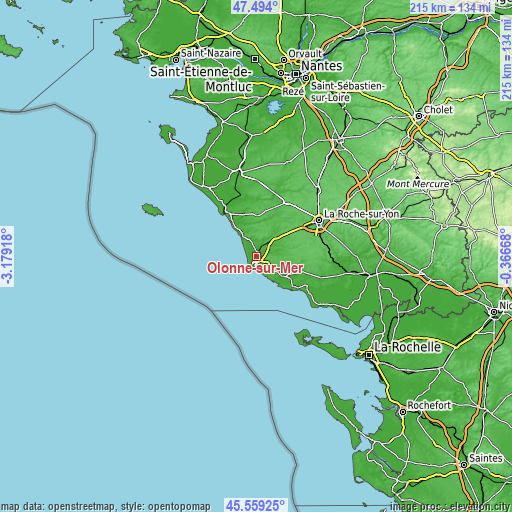 Topographic map of Olonne-sur-Mer