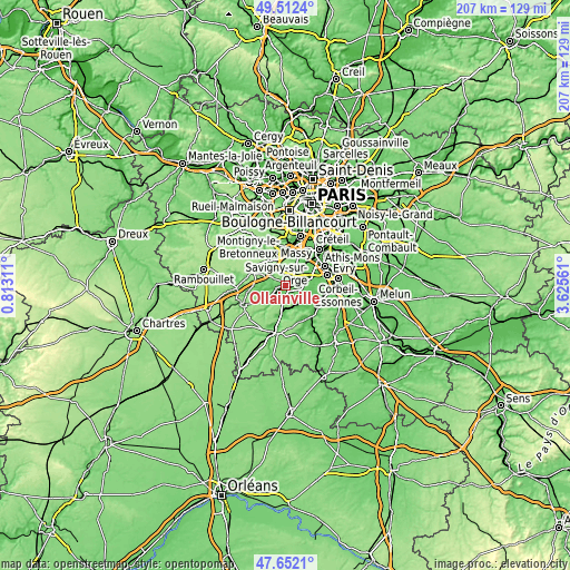 Topographic map of Ollainville