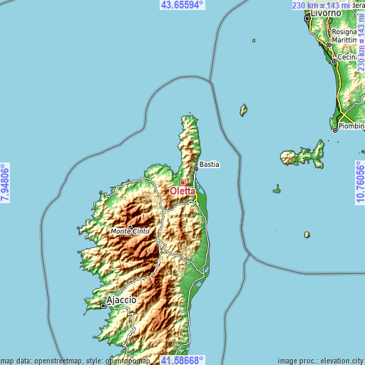 Topographic map of Oletta